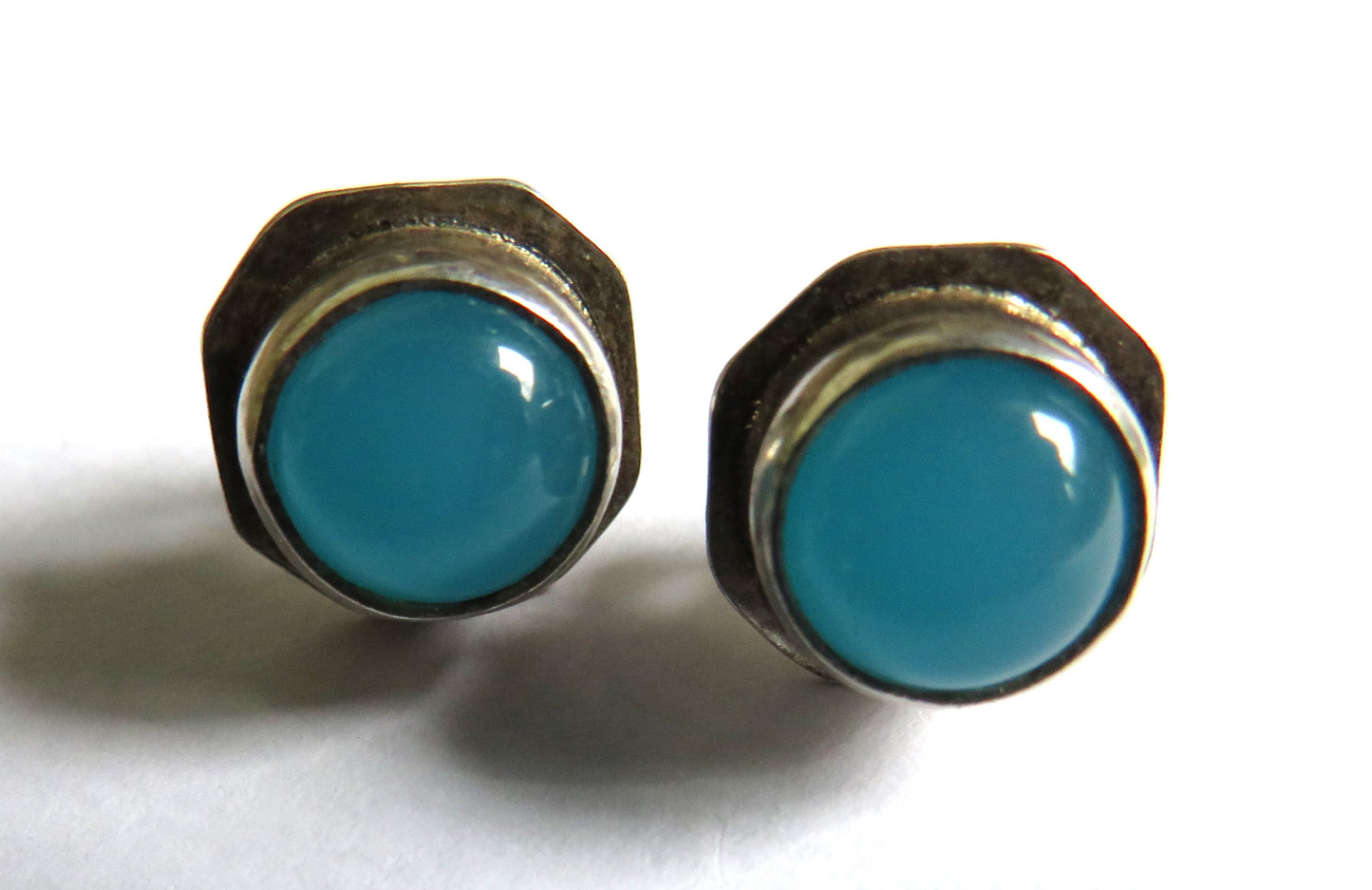 Pair of Ladies Sterling Silver & Blue Stone Earrings