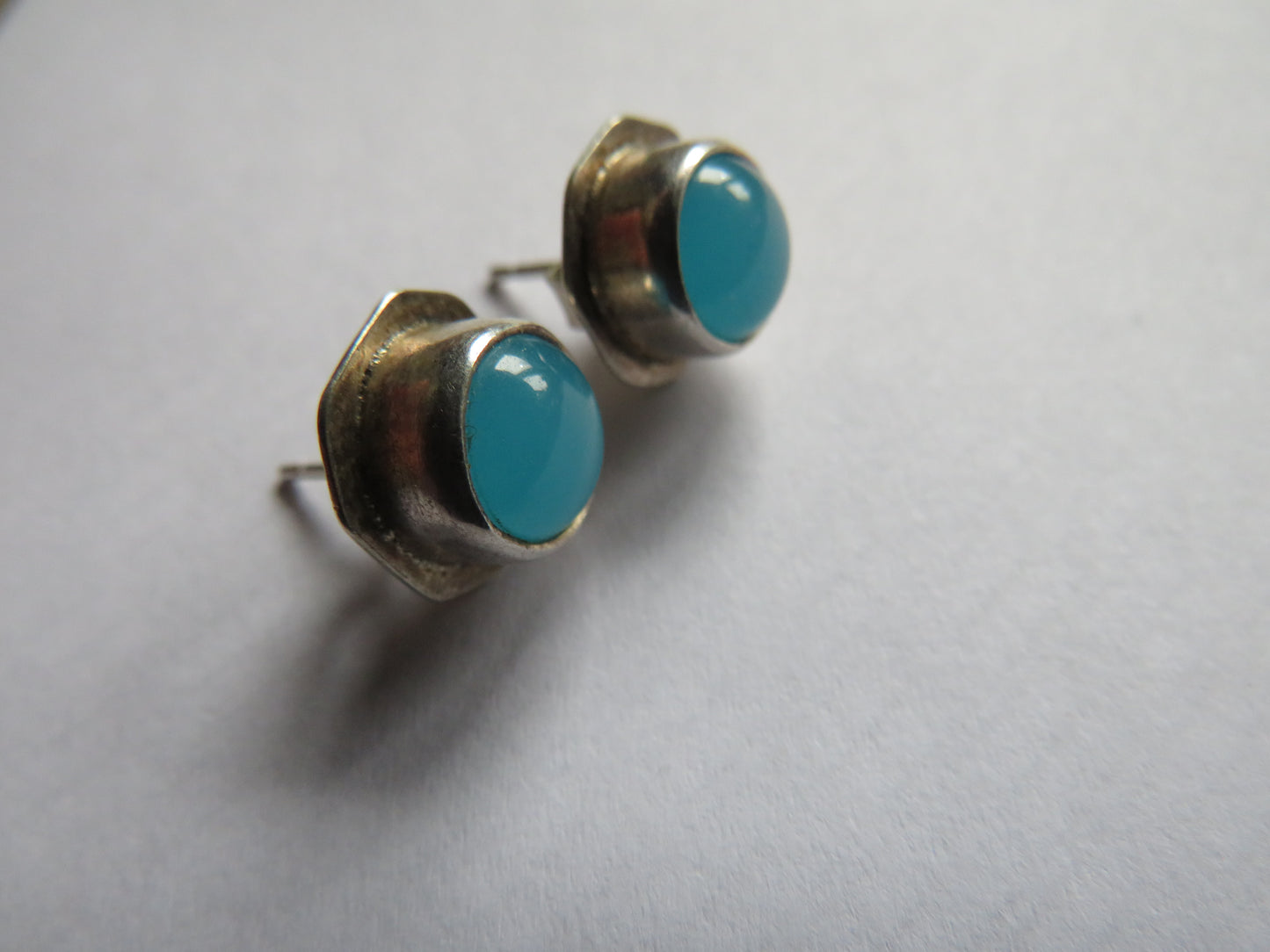Pair of Ladies Sterling Silver & Blue Stone Earrings