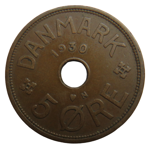 1930 Denmark 5 Ore Coin