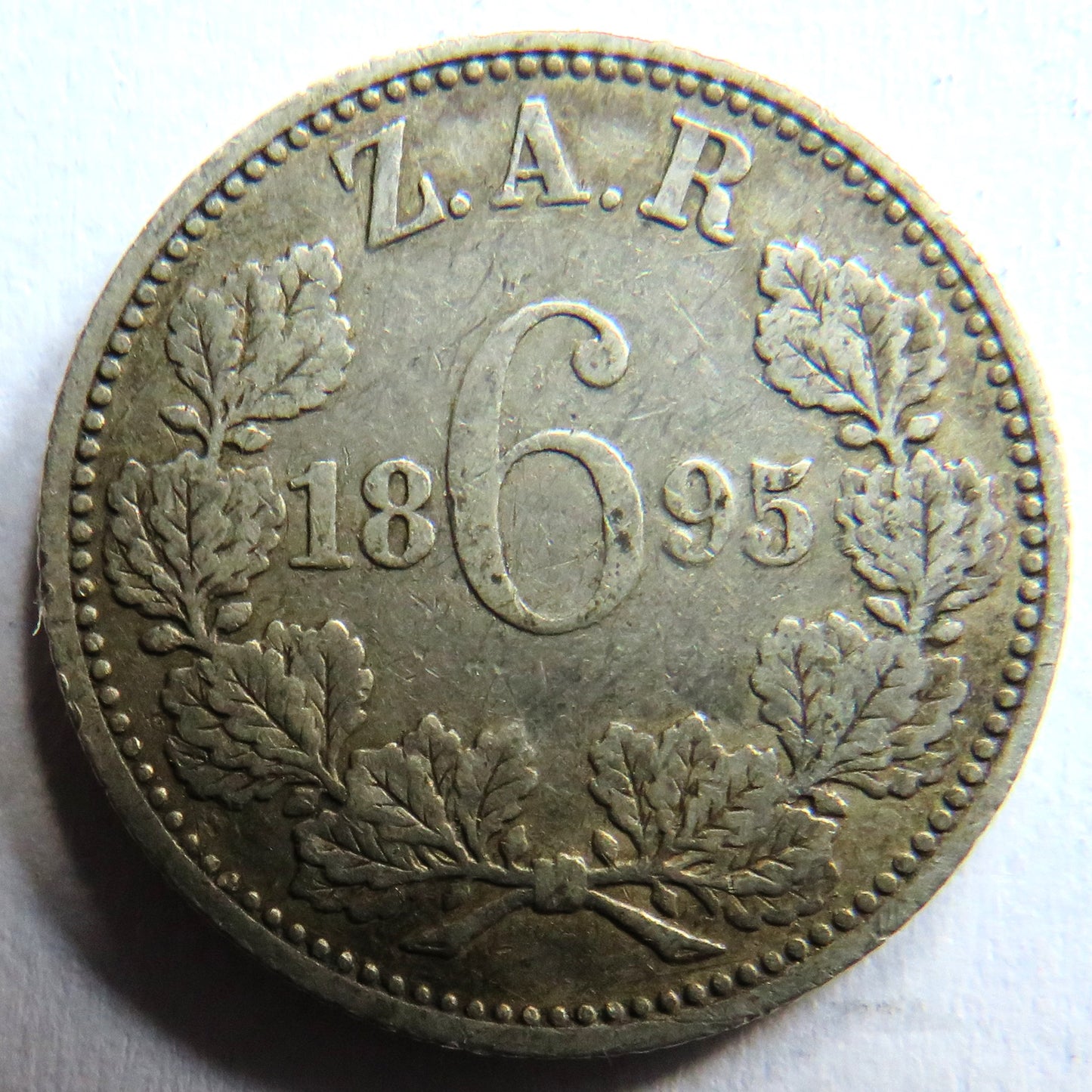 1895 South Africa Z.A.R. Silver Sixpence Coin
