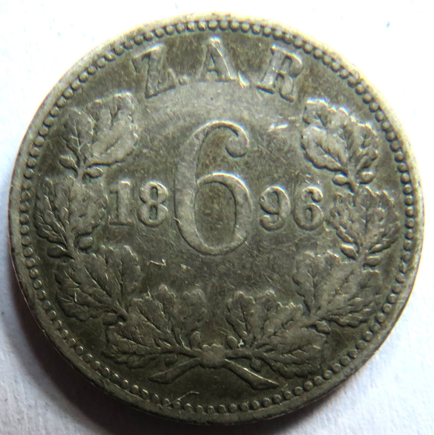 1896 South Africa Z.A.R. Silver Sixpence Coin