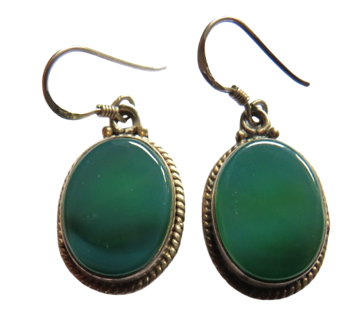 Pair of Ladies Sterling Silver & Green Stone Earrings