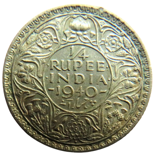 1940 King George VI India Silver 1/4 Quarter Rupee Coin