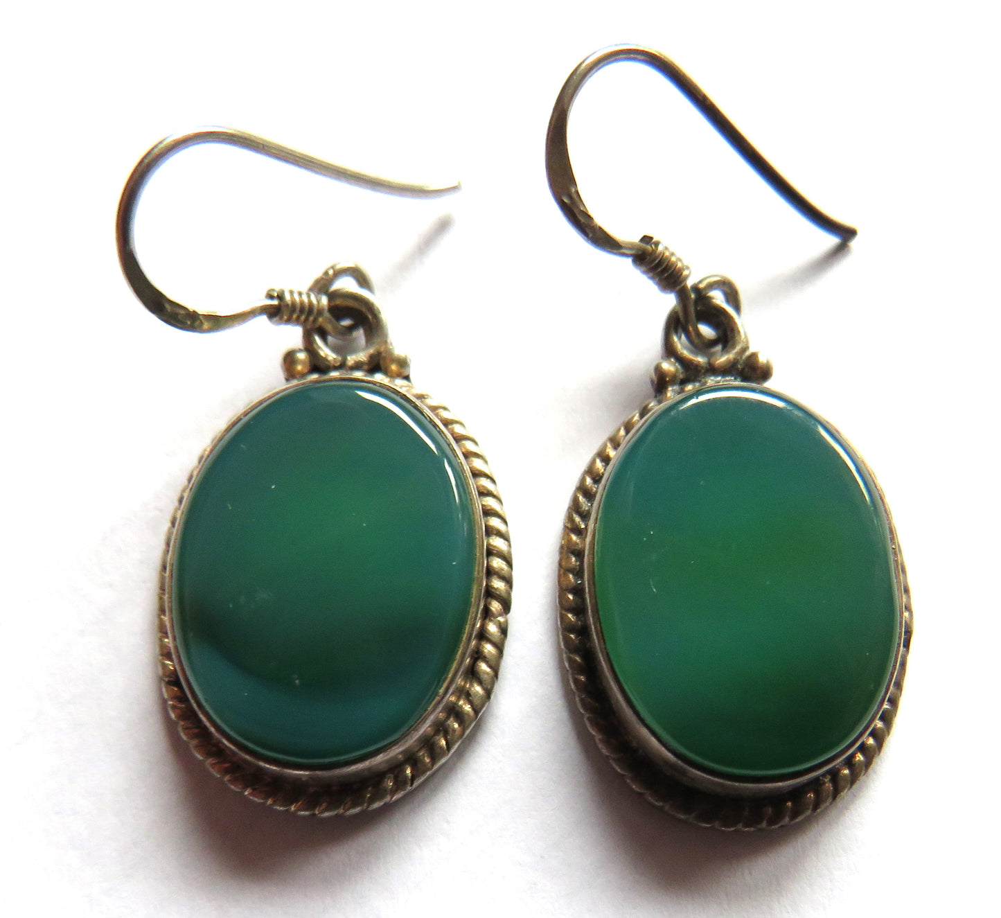Pair of Ladies Sterling Silver & Green Stone Earrings