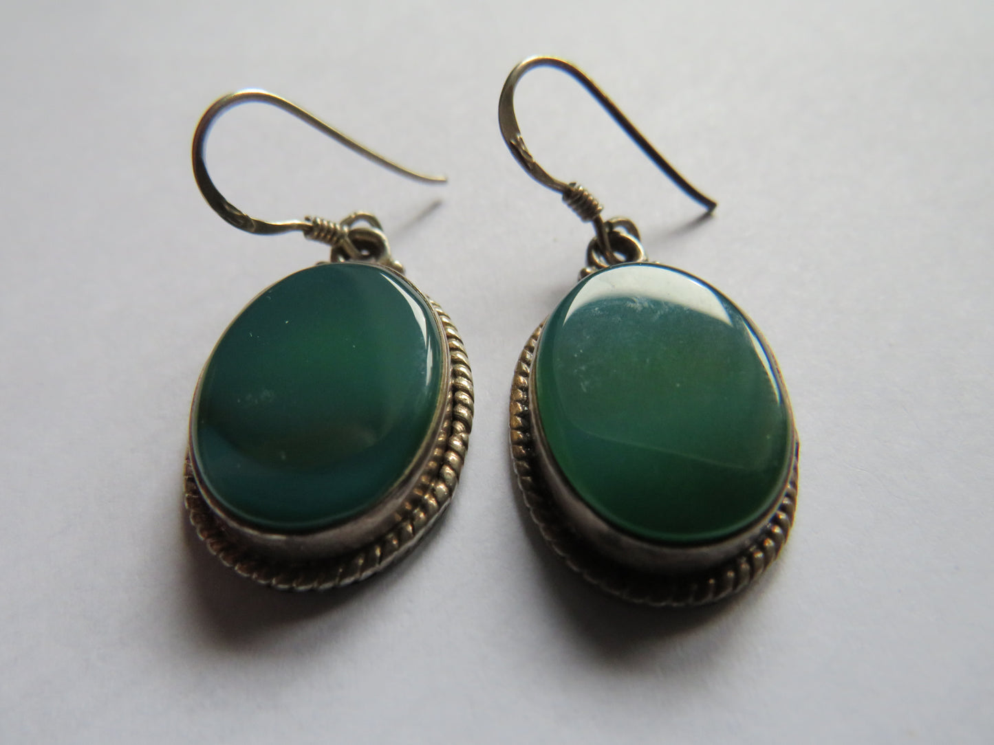 Pair of Ladies Sterling Silver & Green Stone Earrings