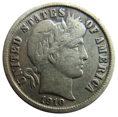 1910 USA Barber Silver Dime Coin