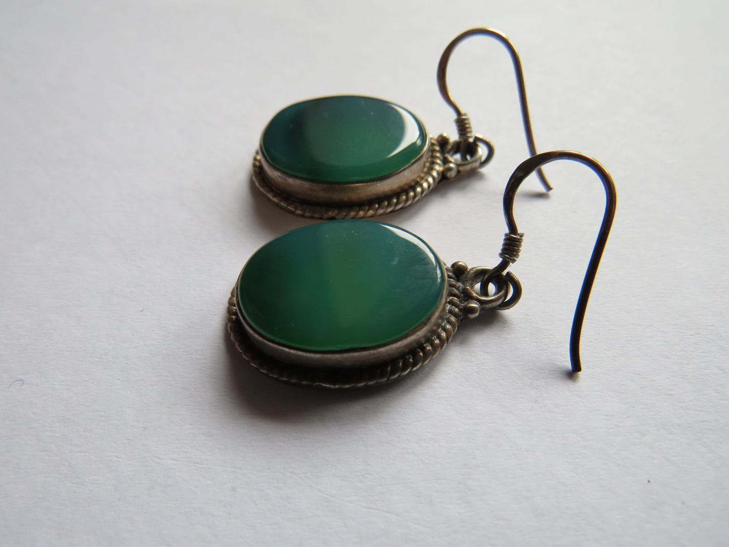 Pair of Ladies Sterling Silver & Green Stone Earrings
