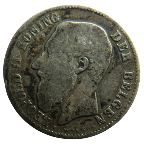 1886 Belgium Silver 50 Centimes Coin