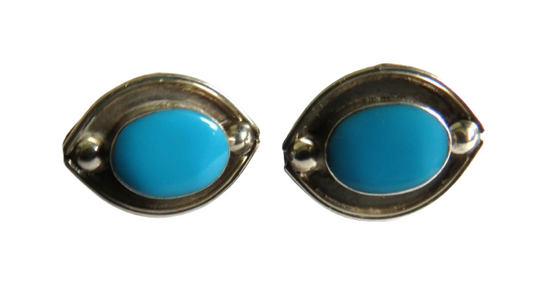 Pair of Ladies Sterling Silver & Blue Stone Earrings From Mexico