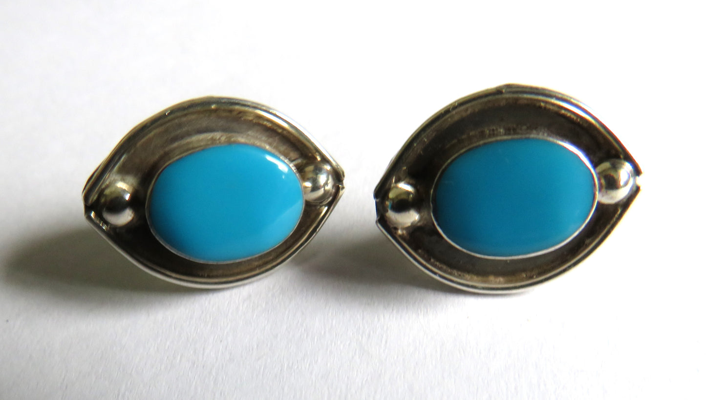 Pair of Ladies Sterling Silver & Blue Stone Earrings From Mexico