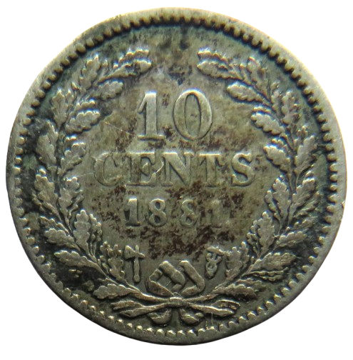 1881 Netherlands Silver 10 Cents Coin