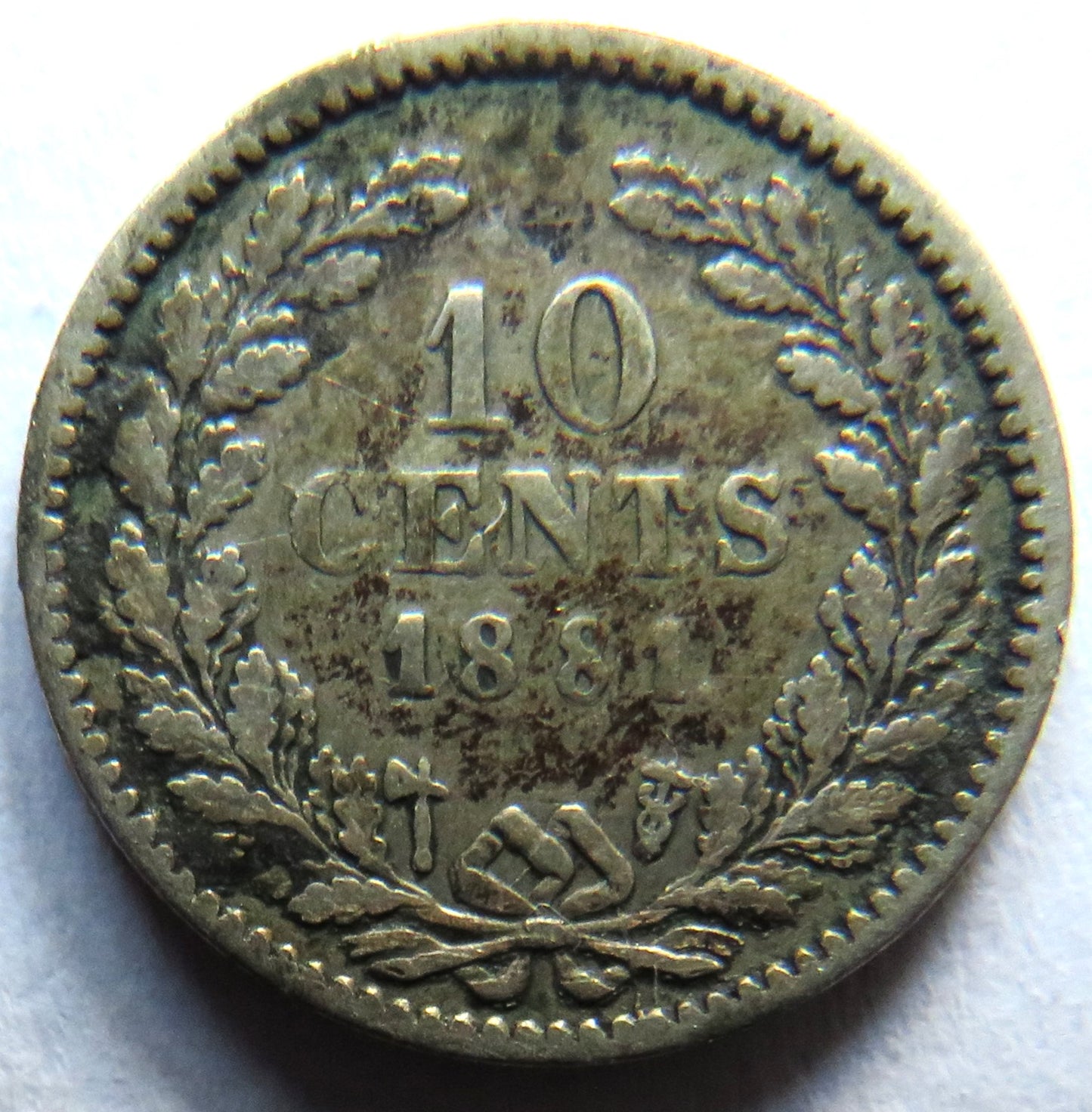 1881 Netherlands Silver 10 Cents Coin