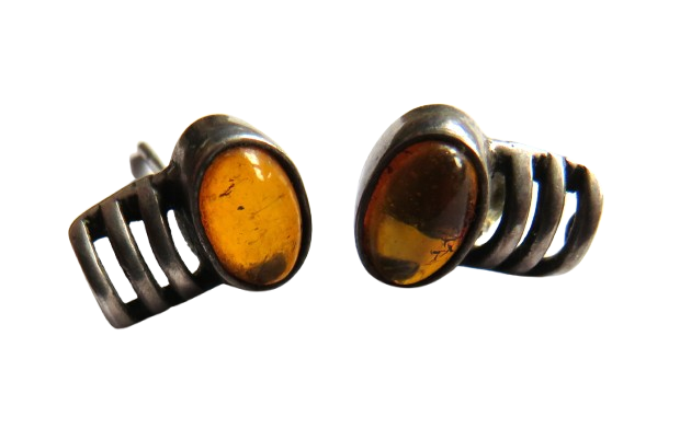 Pair of Ladies Sterling Silver & Amber Earrings