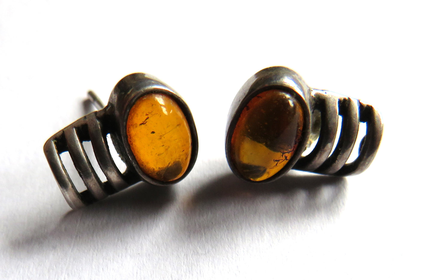 Pair of Ladies Sterling Silver & Amber Earrings