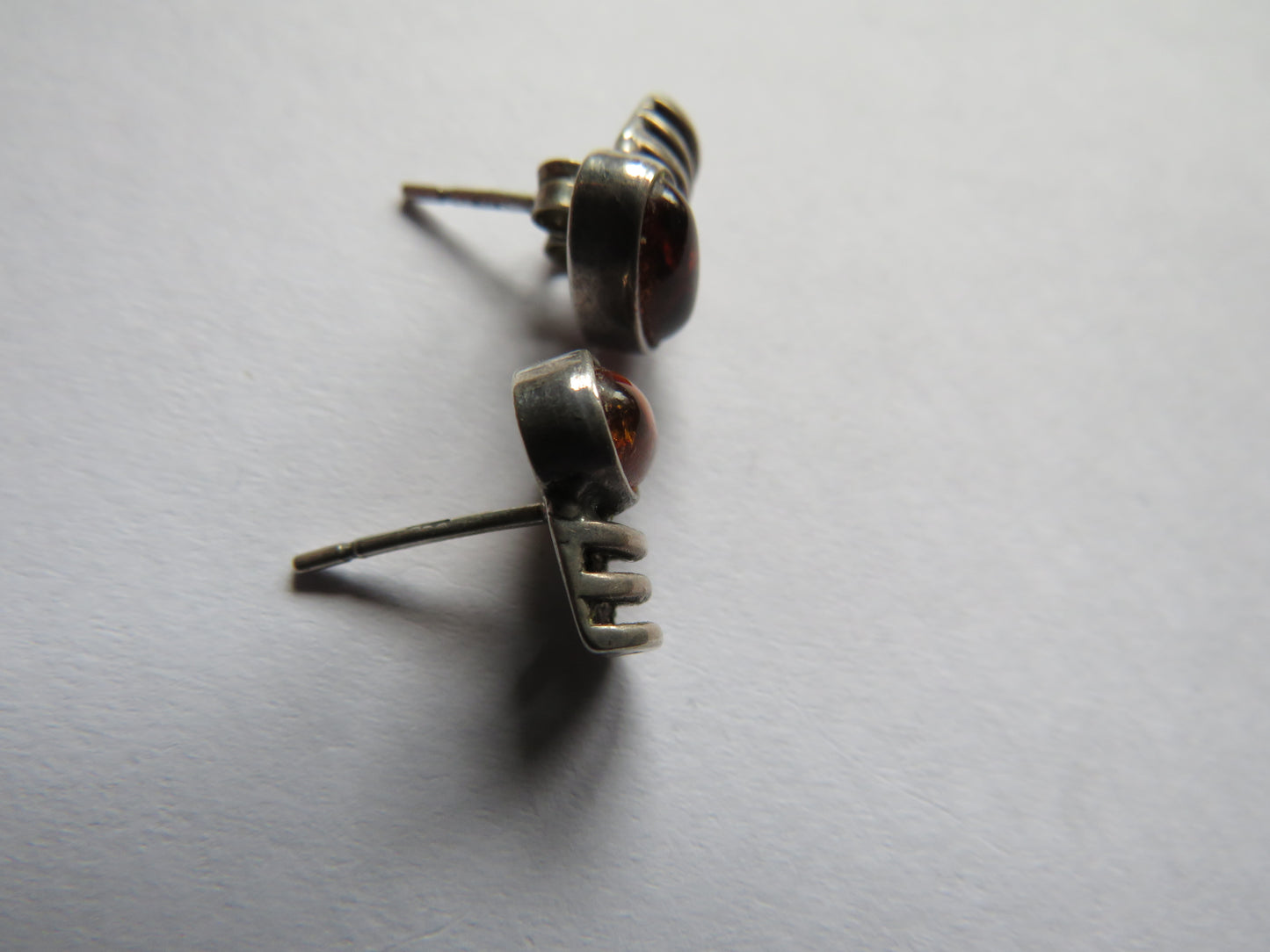 Pair of Ladies Sterling Silver & Amber Earrings