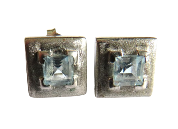 Pair of Ladies Sterling Silver & Blue Stone Earrings