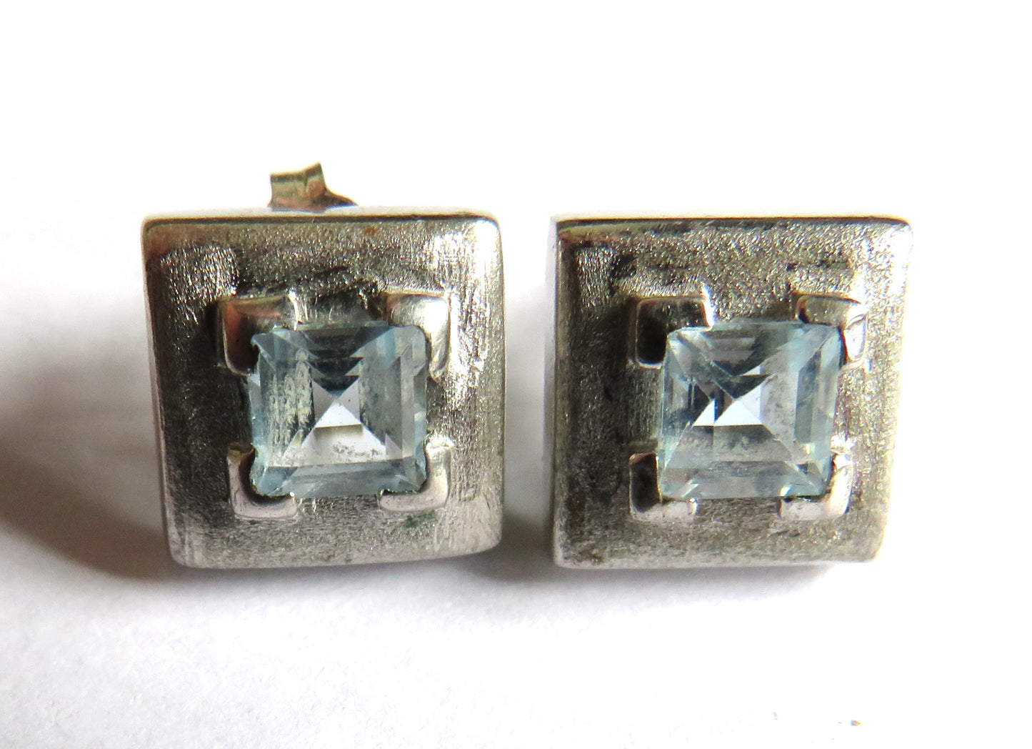 Pair of Ladies Sterling Silver & Blue Stone Earrings