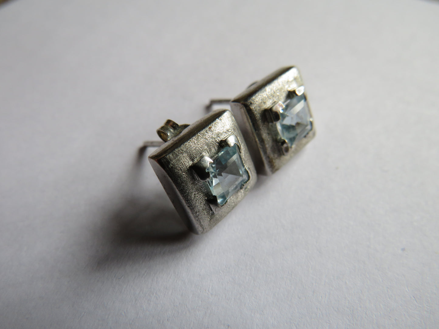 Pair of Ladies Sterling Silver & Blue Stone Earrings