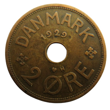 Load image into Gallery viewer, 1929 Denmark 2 Ore Coin
