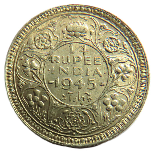 1945 King George VI India Silver 1/4 Rupee Coin