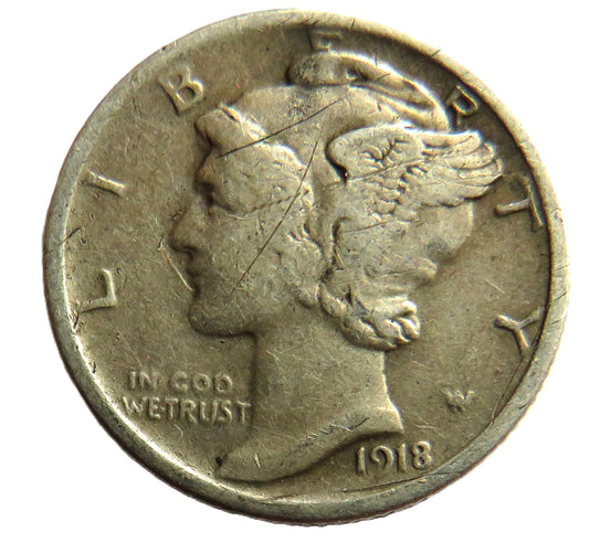 1918 USA Silver Mercury Dime Coin