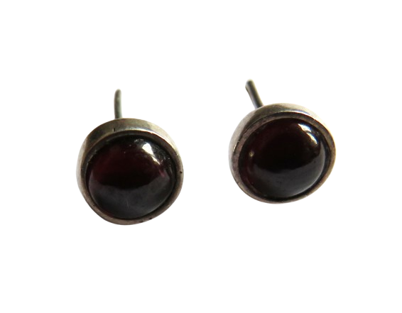 Pair of Ladies Sterling Silver & Dark Red Stone Earrings