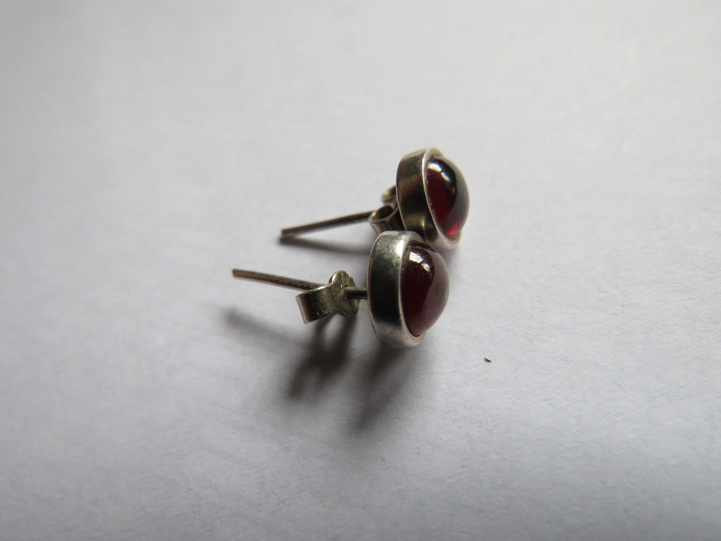 Pair of Ladies Sterling Silver & Dark Red Stone Earrings