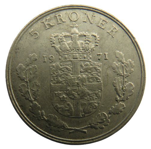 1971 Denmark 5 Kroner Coin