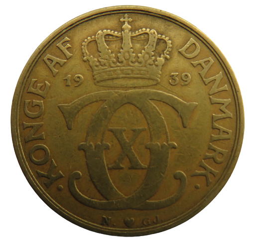 1939 Denmark 2 Kroner Coin