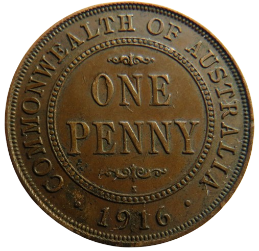 1916 King George V Australia One Penny Coin