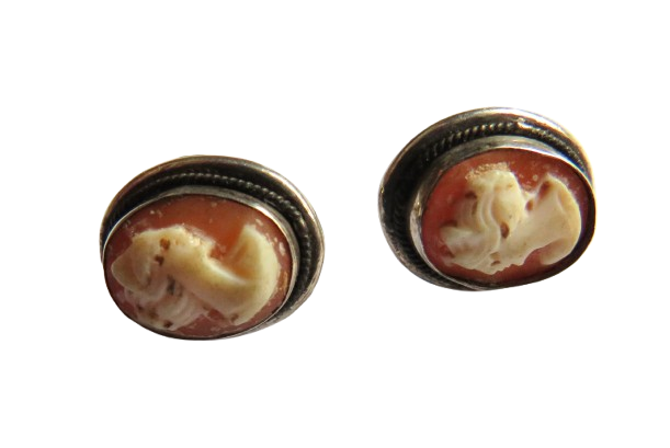Vintage .800 Silver & Cameo Ladies Earrings