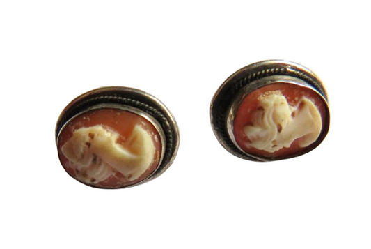 Vintage .800 Silver & Cameo Ladies Earrings