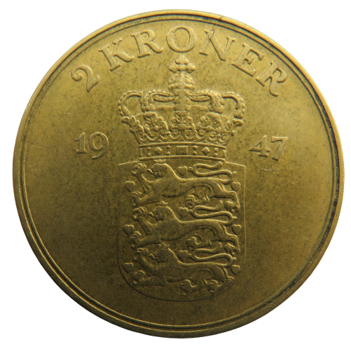 1947 Denmark 2 Kroner Coin