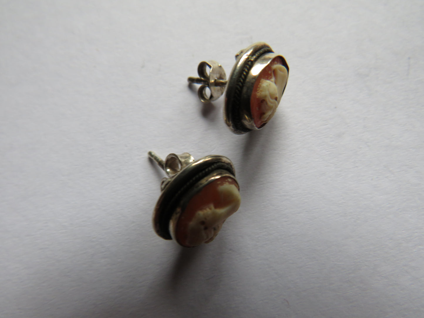 Vintage .800 Silver & Cameo Ladies Earrings