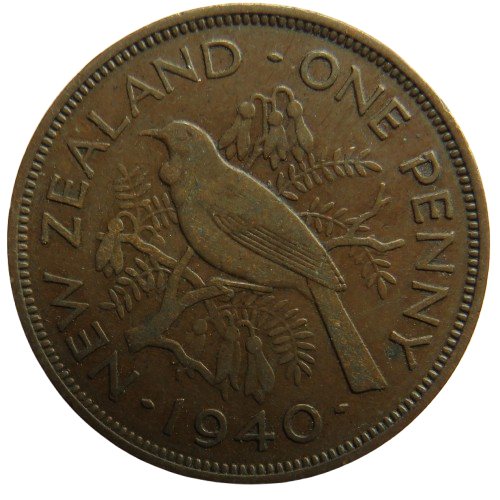 1940 King George VI New Zealand One Penny Coin