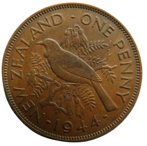 1944 King George VI New Zealand One Penny Coin image 1