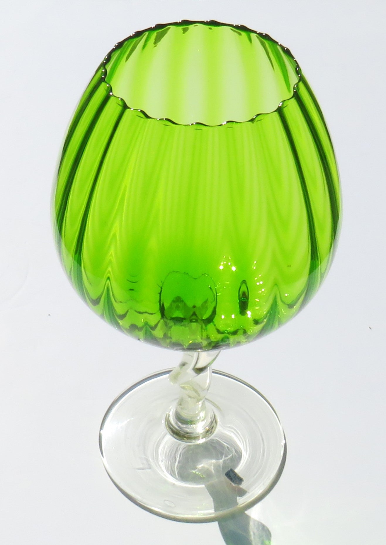 Vintage Good Quality Italian Ribbed Green Glass Vase