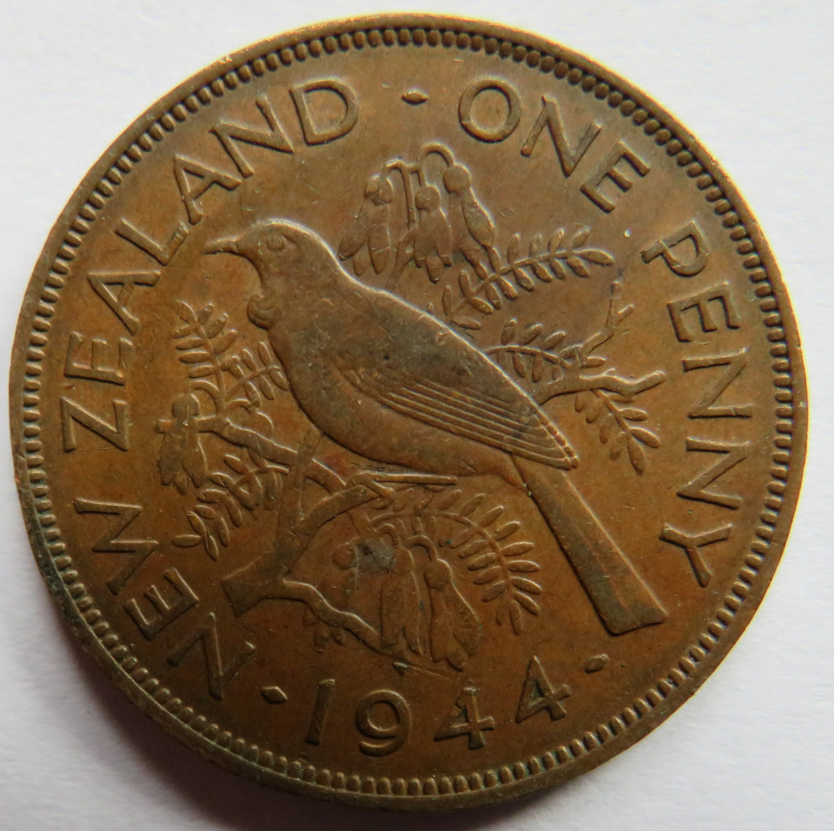 1944 King George VI New Zealand One Penny Coin