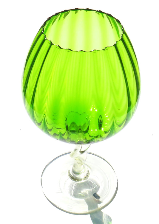 Vintage Good Quality Italian Ribbed Green Glass Vase