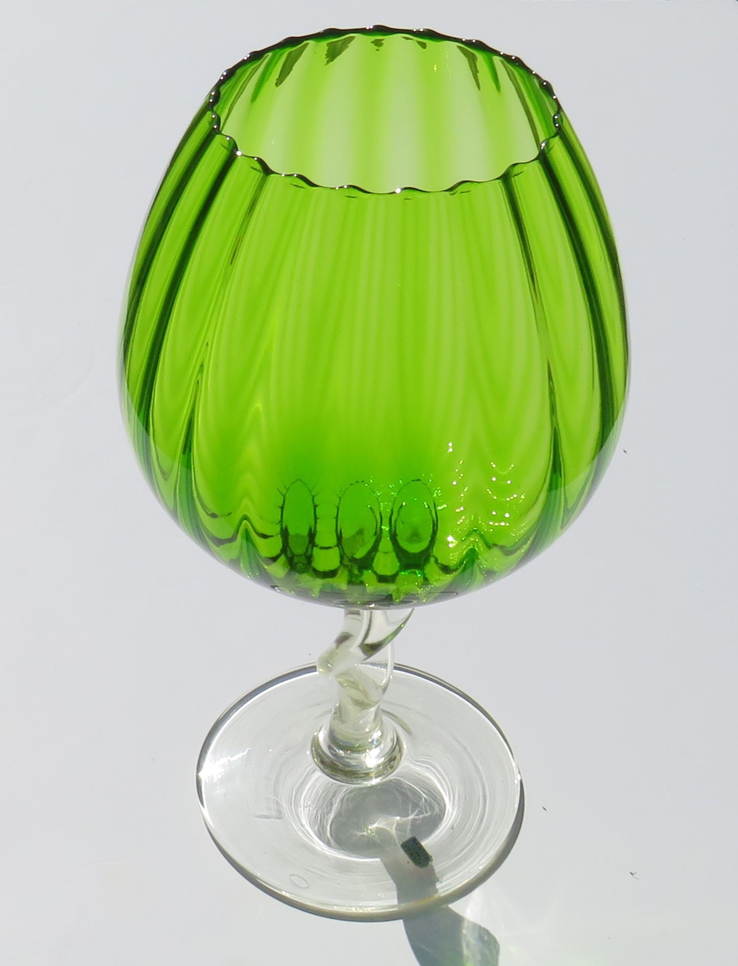 Vintage Good Quality Italian Ribbed Green Glass Vase