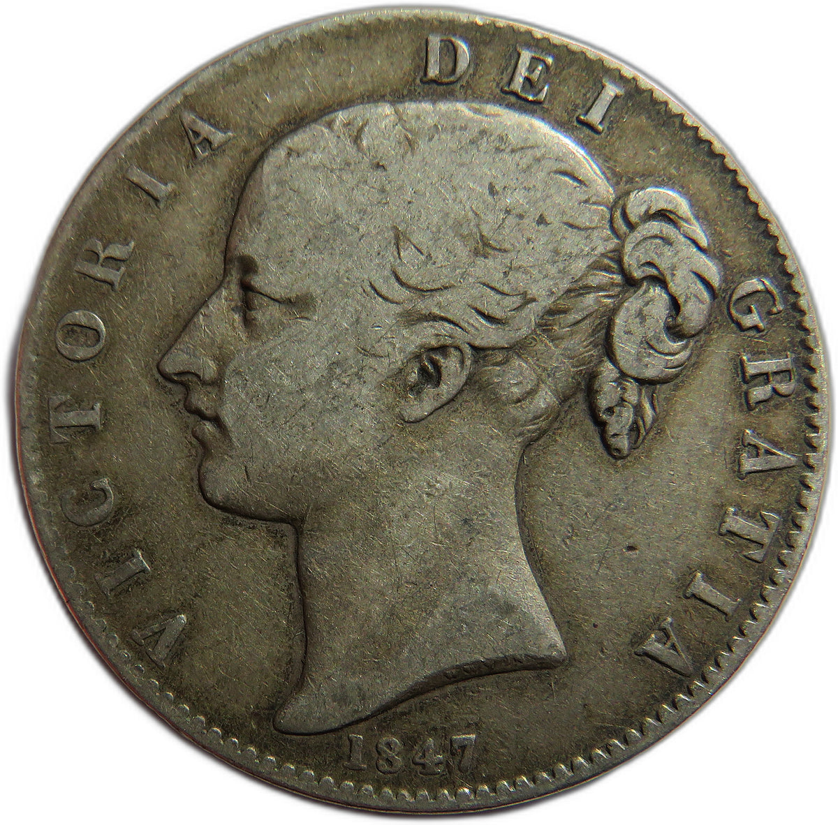 1847 Queen Victoria Young Head Silver Crown Coin - Great Britain