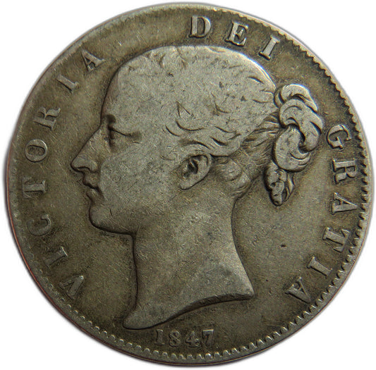 1847 Queen Victoria Young Head Silver Crown Coin - Great Britain