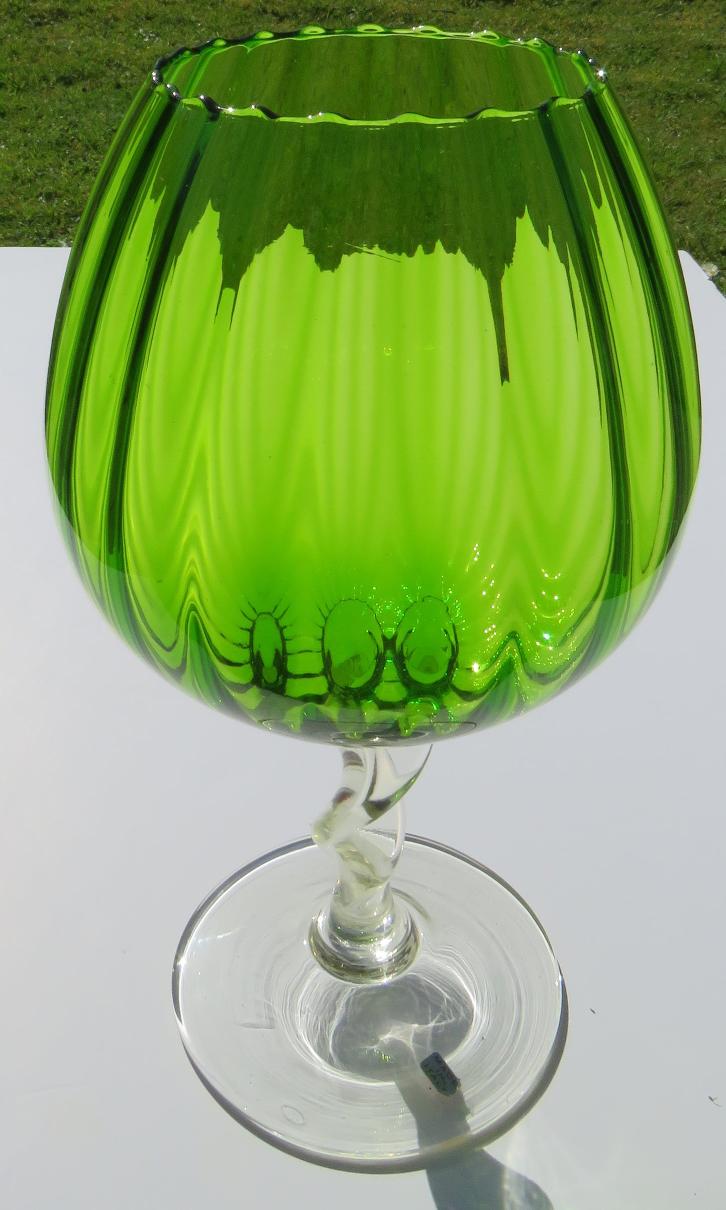 Vintage Good Quality Italian Ribbed Green Glass Vase