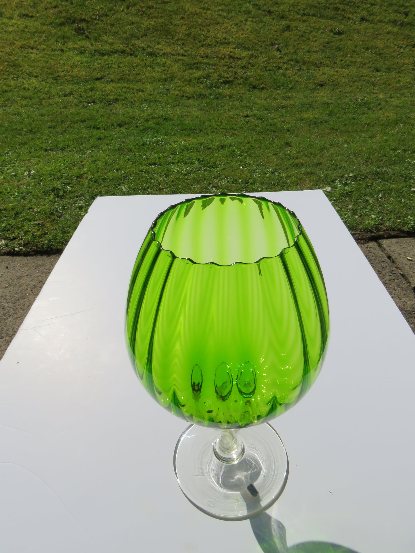 Vintage Good Quality Italian Ribbed Green Glass Vase