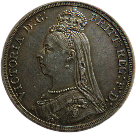 1887 Queen Victoria Jubilee Head Silver Crown Coin In Better Grade - Great Britain