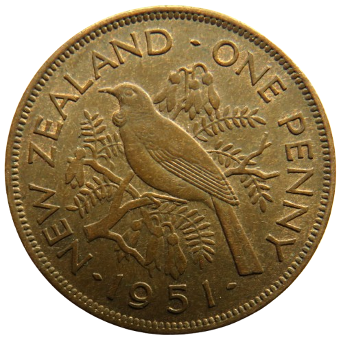 1951 King George VI New Zealand One Penny Coin
