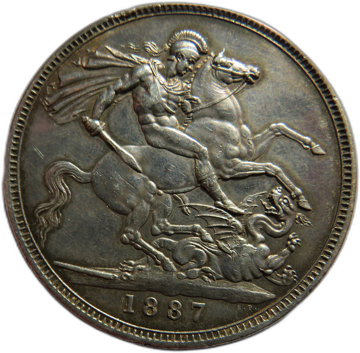 1887 Queen Victoria Jubilee Head Silver Crown Coin In Better Grade - Great Britain