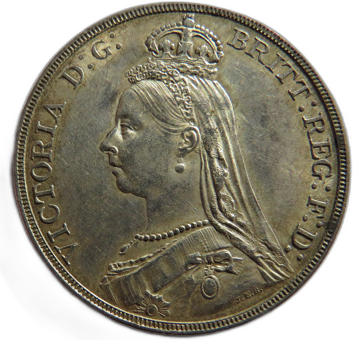 1889 Queen Victoria Jubilee Head Silver Crown Coin In High Grade - Great Britain
