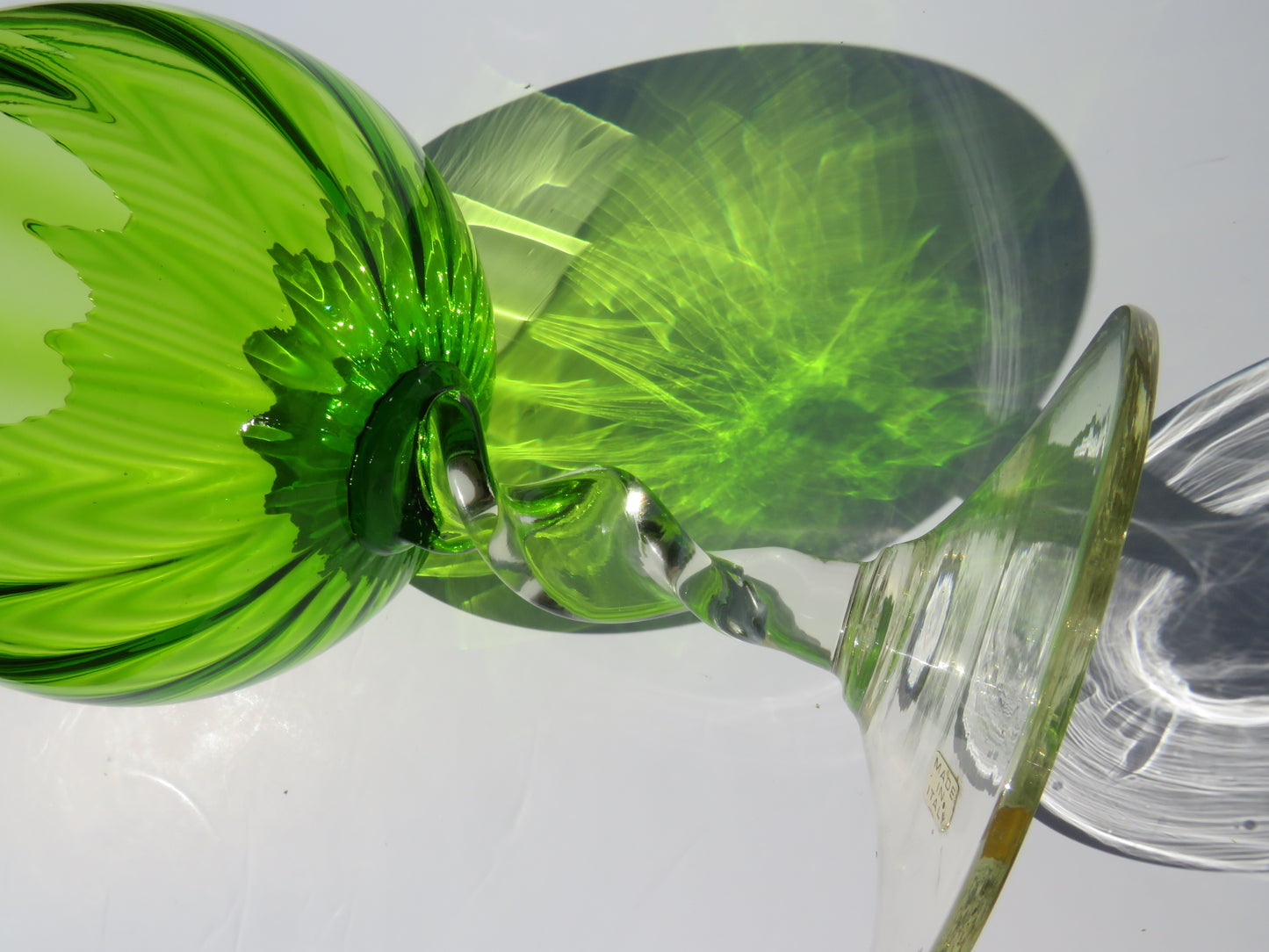 Vintage Good Quality Italian Ribbed Green Glass Vase