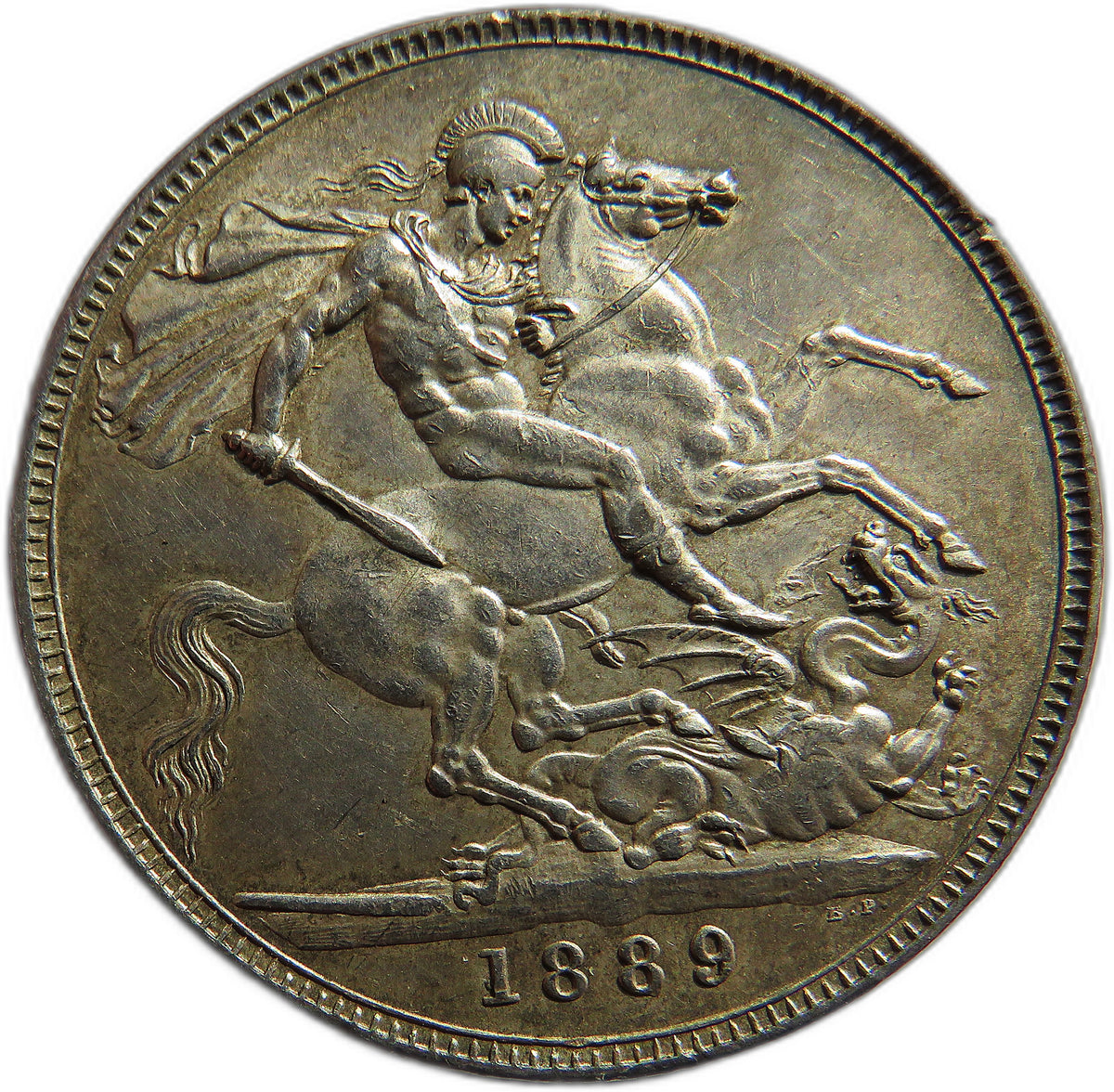 1889 Queen Victoria Jubilee Head Silver Crown Coin In High Grade - Great Britain